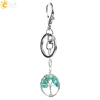 CSJA Natural Crystal Stone Round Tree of Life Pendant Handmade Keychains Key Ring Key Holder for Women Car Bags Accessories E820 ► Photo 2/6