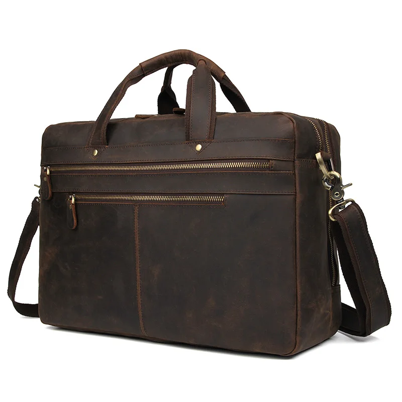 

Nesitu Brown Genuine Crazy Horse Leather 15.6'' 17'' Laptop Office Men Briefcase Business Travel Messenger Bags Portfolio M7389