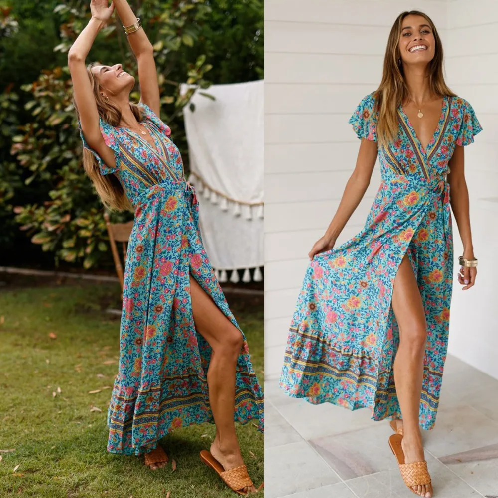 2019 летнее вечернее платье Сарафан Vestidos длинное цветочный принт Boho пляжное туника