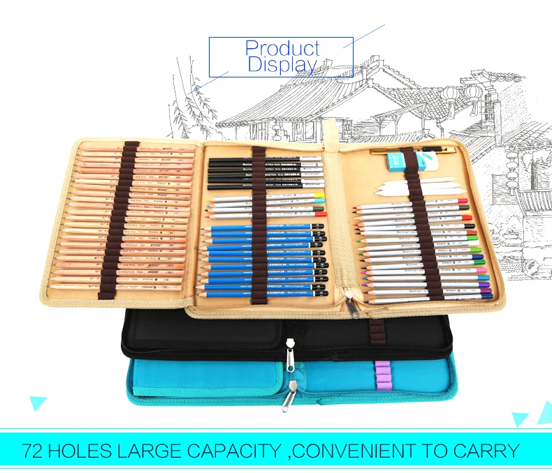 Bgln 36/48/72 Отверстия карандаши для холста портфель складная сумка кисть-Карандаш Чехол с карманом на молнии для школьников для рисования товары для рукоделия
