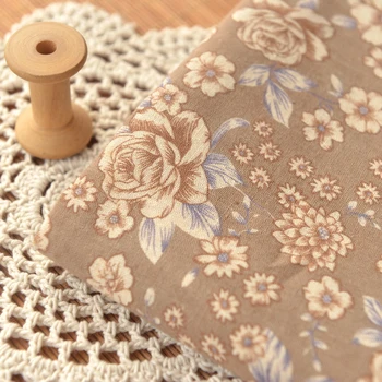 

Vintage coffee flowers thin cotton linen fabric shirt dress fabric