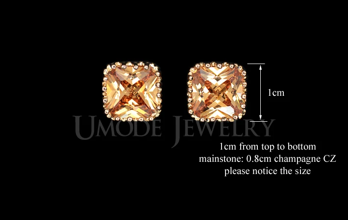 UMODE Brand Earrings Fashion Jewelry Gold Color Crystal Stud Earrings For Women Bijoux With Princess Cut AAA+ CZ Brincos AUE0094