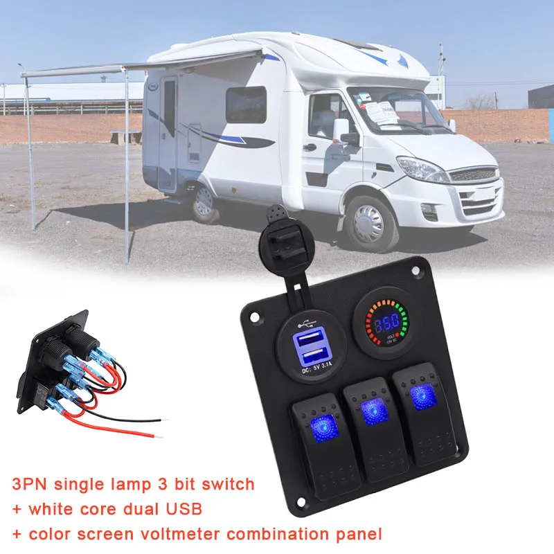 

2018 Car RV Conversion Accessories Car Usb Mobile Phone Charger Voltmeter Rocker Switch Panel Led Light CSL88