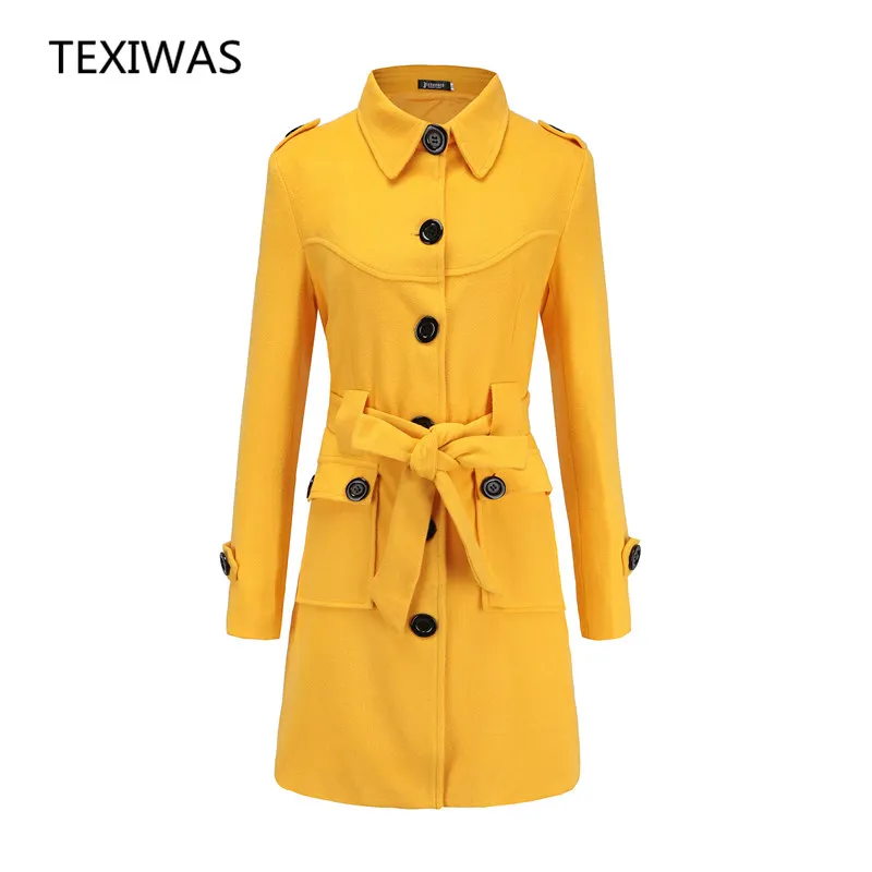 Automne Up Poitrine 2018 rouge Dentelle jaune Manteau Ceinture Laine Noir Slim Femmes Mélange Parkas Fork 4 De Retour blanc Chaud Hiver Manteaux Couleurs Unique dTxxrwft