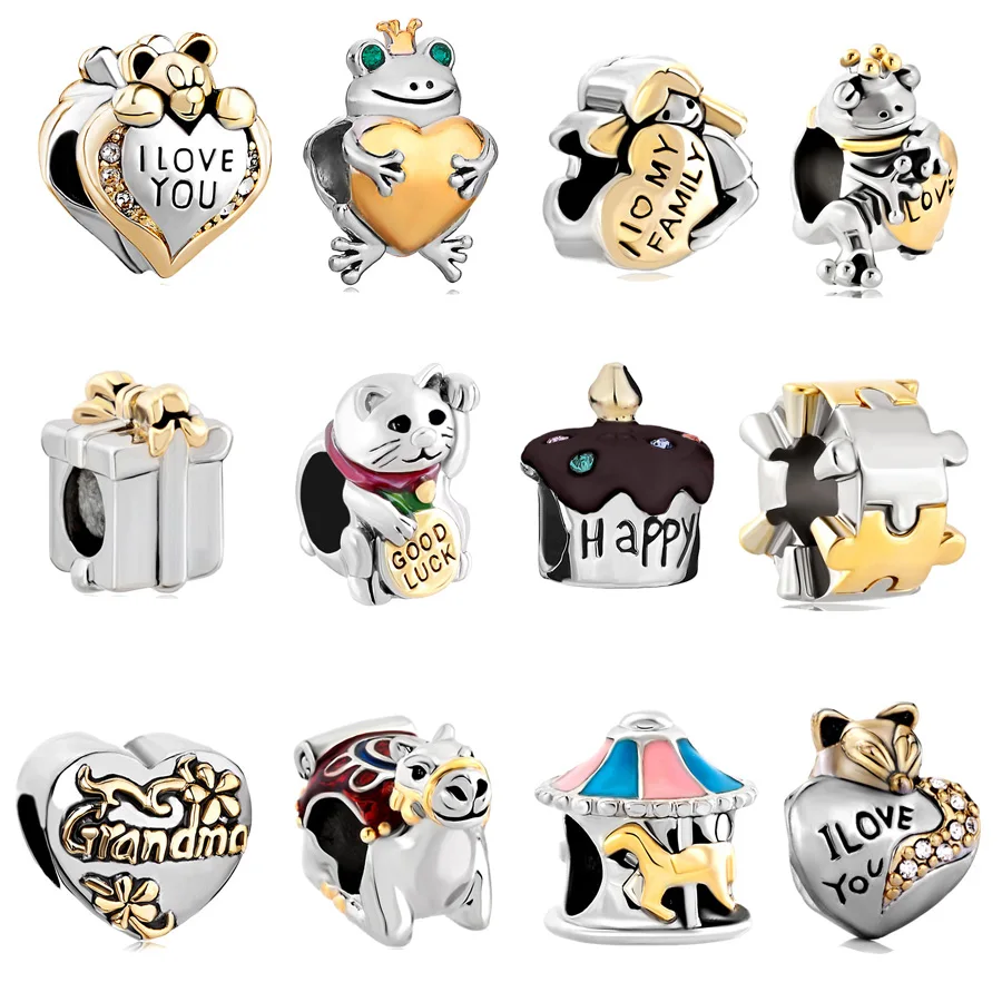 

Neastamor gold frog i love you mom cat animal Fit Women Pandora CHARMS alloy original Bracelet & Bangle DIY Jewelry P023