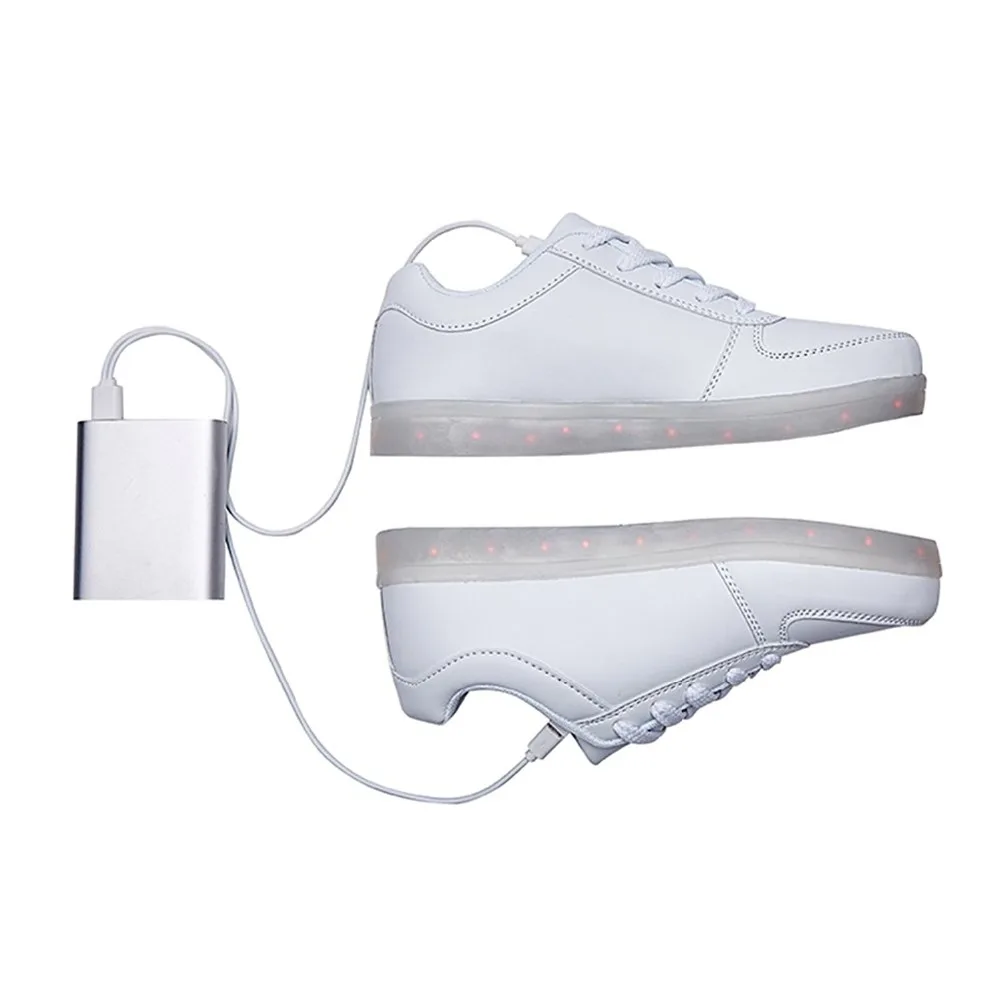 Для женщин обувь с зарядкой USB, для мальчиков и девочек белые светодиодный тапочки светящиеся кроссовки белый обувь светодиодный ночной сверкающие туфли с подсветкой