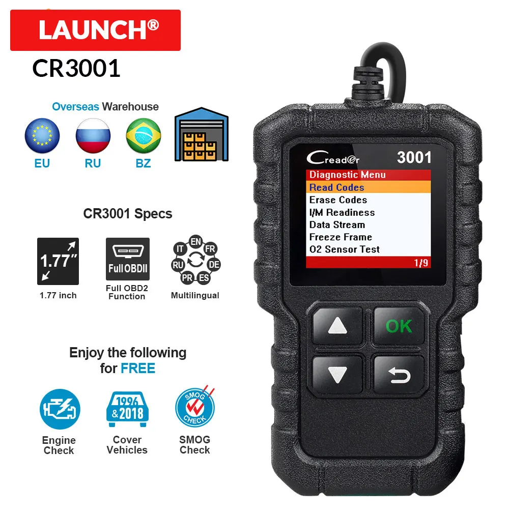 

CR3001 Full OBDII/EOBD function code reader ELM 327 scanner AD410/AD210 diagnostic tool Multilingual pk OM126/AL319/AL519/OM123