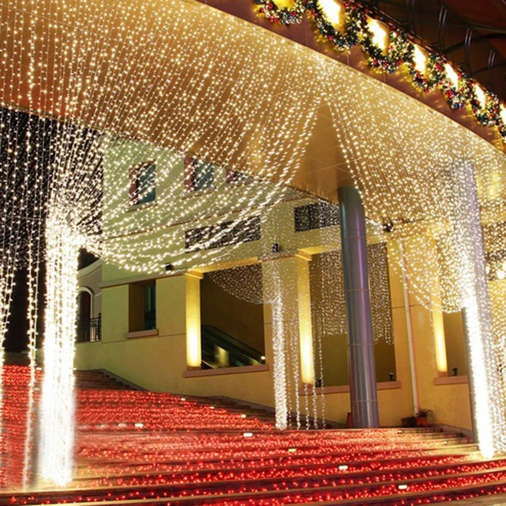 Cortina de Led Luz da Corda Icicle 3x1/3x2/3x3/3x6m Conectável Natal Garland Luzes Interiores/ao ar Livre Luzes de Decoração de Casamento do Partido 15 Luz 3x13x23x33x33x6 m conectável luzes de guirlanda