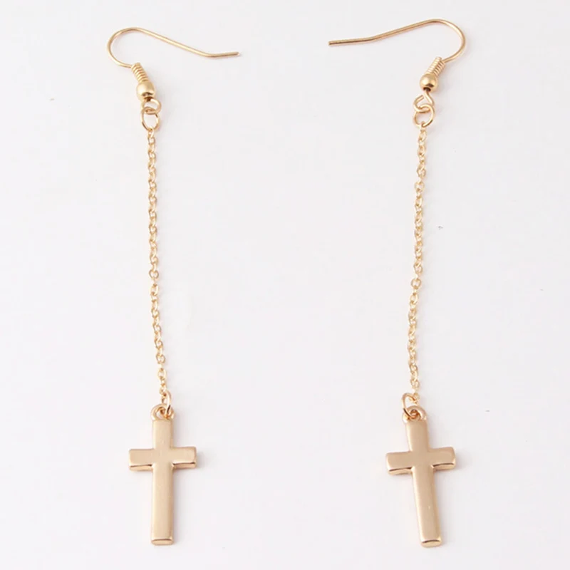 

Fashion Simple Crucifix Shape Cross Hook Earrings for Women Jewelry Gifts Long Drop Dangle Earring Pendientes Brincos 6A2033