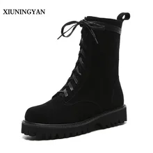 

XIUNINGYAN Women Boots Riding Flat with Handmade 2018 Fashion Simple Cow Suede Comfortable Lace-up Breathable Round Toe Boots
