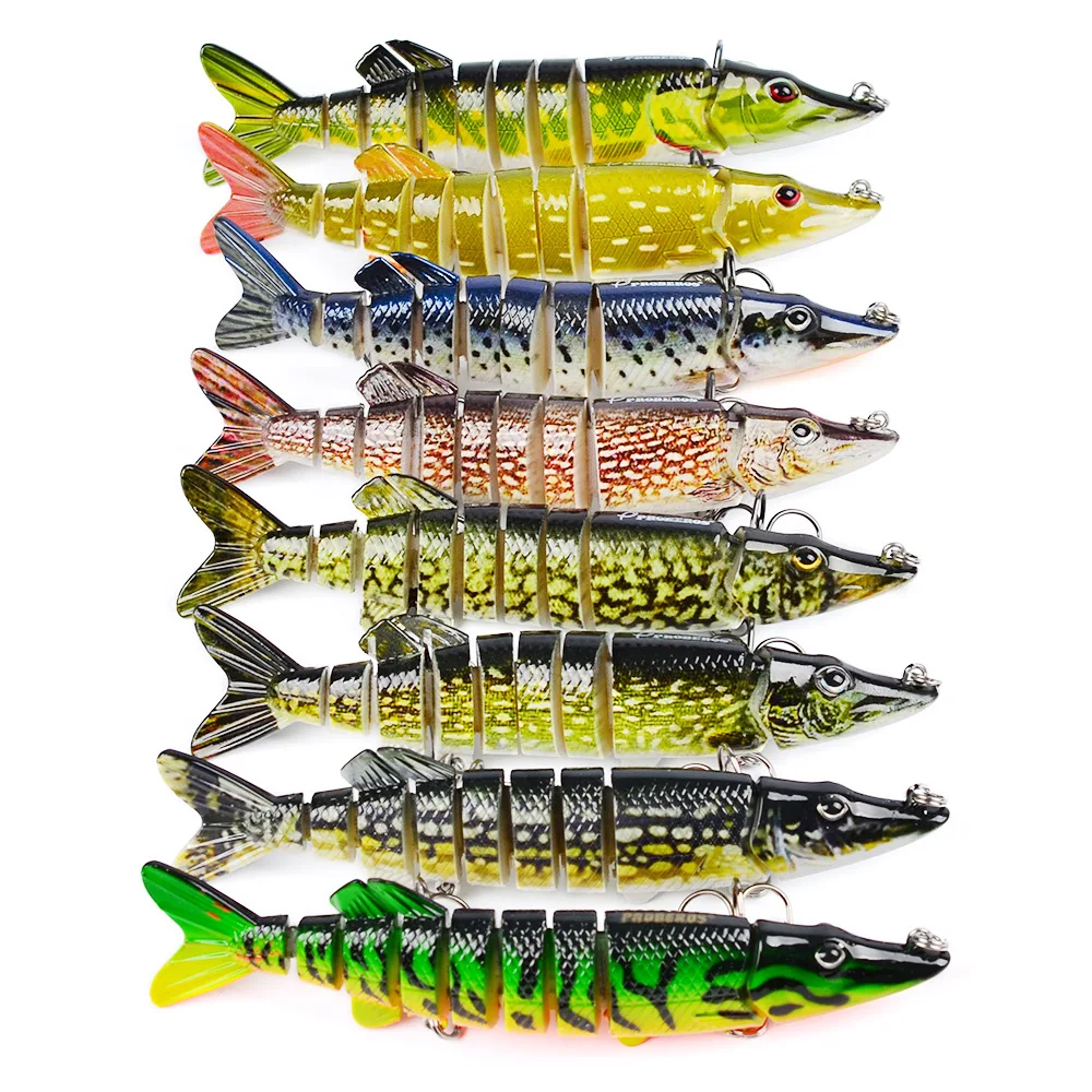 

12.8cm/21g Artificial Fishing Lure Bait 3D Eyes 9 Segments Fish Lures 2 Hooks Sea Fishing Swimbait Tackle