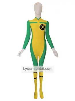 

Yellow & Green X-men Rogue costume Spandex female adult halloween cosplay party costumes for women zentai suit
