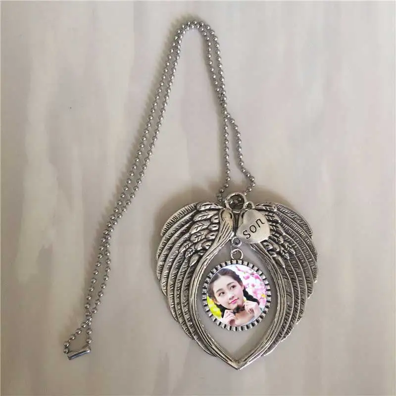 

sublimation blank necklaces pendants for birthday gifts mom son daughter hot transfer printing angel necklace pendant 20pcs/lot