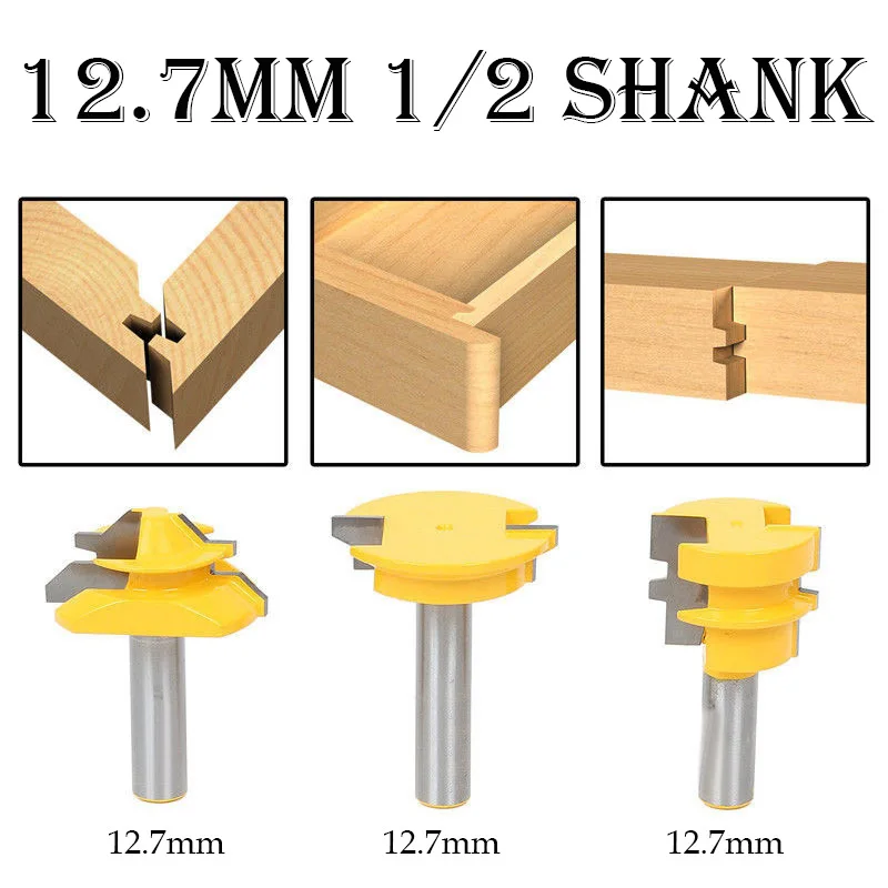 45 градусов замок Miter фреза Набор 1/2 хвостовик Деревообработка шип измельчители инструмент 12,7 мм ящик отделка древесины резак