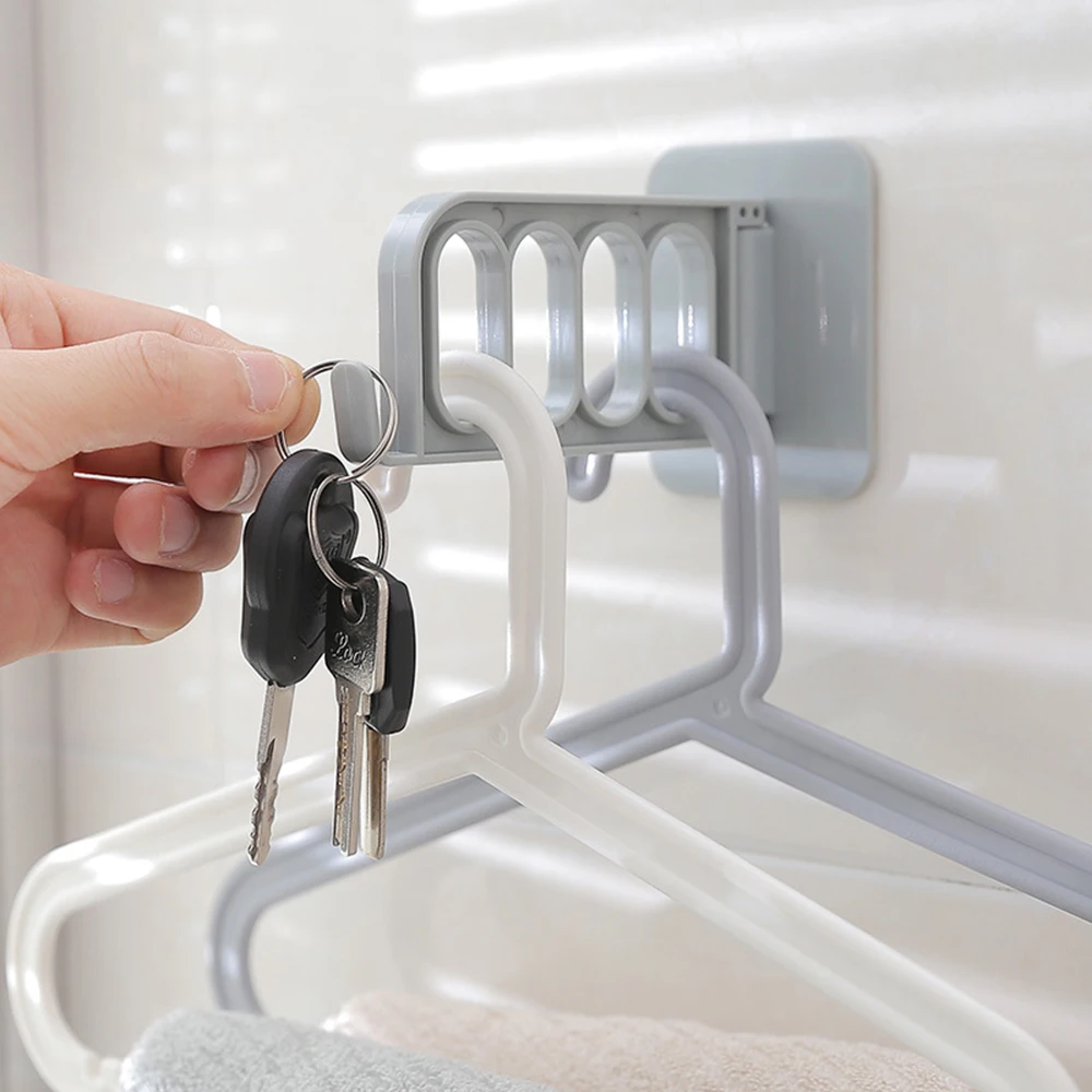 

1PC Creative Solid Foldable Key Decorative Hooks Multi-function 4 Hole Door Hooks Strong Adhesive Hanger Storage Rack Coat Hooks