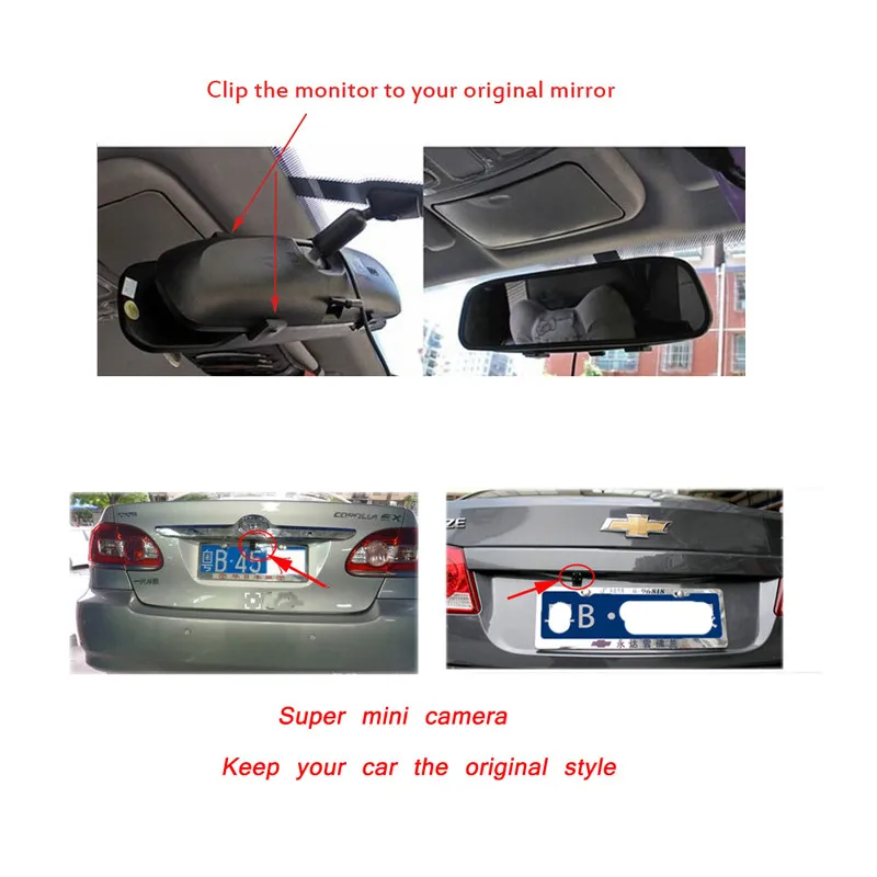 Podofo Автомобильный HD видео авто монитор парковки, светодиодный ночного видения заднего вида, CCD Автомобильная камера заднего вида с 4,3 дюймовым зеркалом заднего вида автомобиля