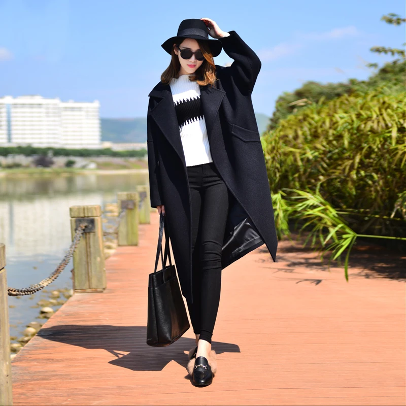 Women Wool Coat Winter Coats Women Blend Coat Blue Pink Long Oversized With Quilting Winter Warm Trench J16DD0429