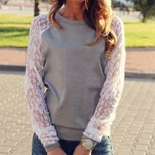 Autumn women Lace Blouse Shirt female Long Sleeve Blouse Shirt Blusa Feminina Blouse Shirt Tops Solid O Neck Casual clothingP49