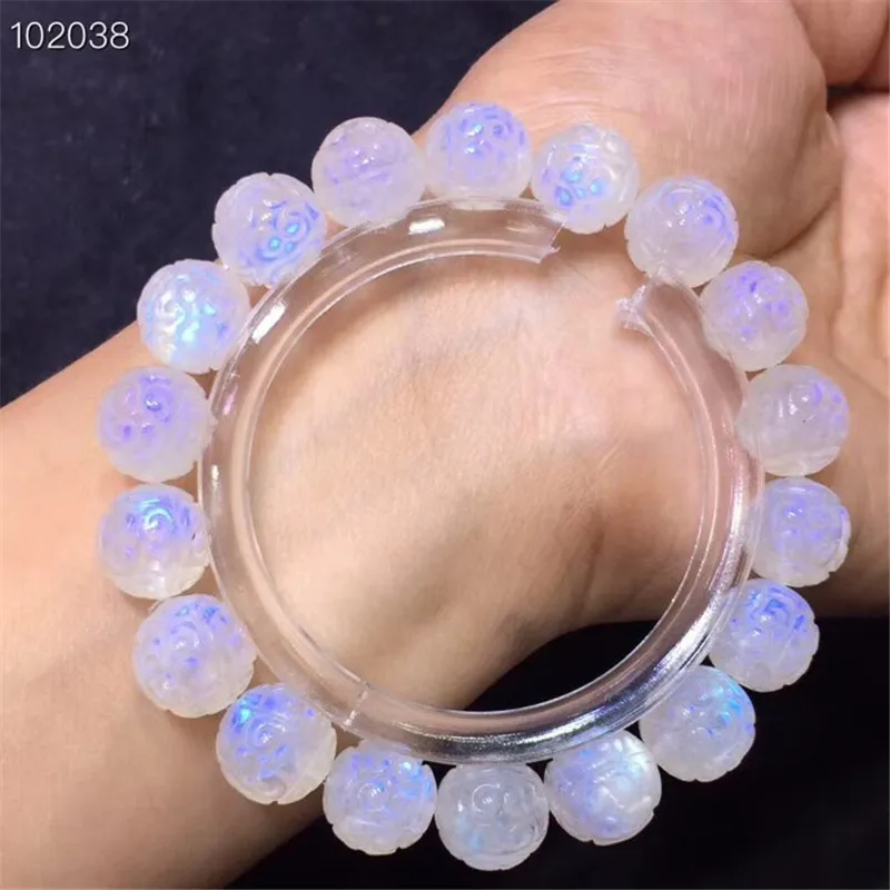 11 мм натуральный лунный камень браслет голубой свет камень свободные бусины для женщин мужчин Подарочный Шарм стрейч кристалл браслет моды AAAAA