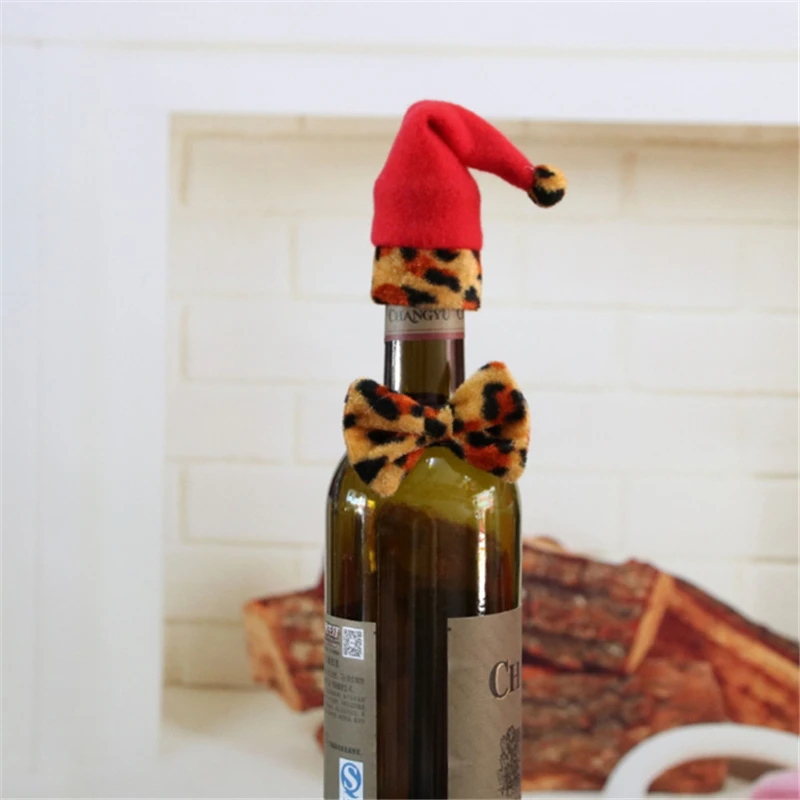 2 шт./компл. леопардовый галстук-бабочка крышка бутылки вина Рождественская шляпа для домашняя Рождественская вечеринка украшение Новогоднее navidad Декор