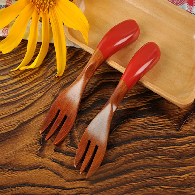 Wooden Spoon Fork Bamboo Kitchen Cooking Salad Fruit Fork Utensil Tools Soup-Teaspoon Tableware Natural Wood Cutlery 20JY1711