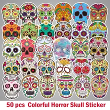 

50 Pcs Floral Designs Skull Heads Mixed Series Stickers For Notebook PC Skateboard Bicycle Car Moto DIY Waterproof Toy Sticker