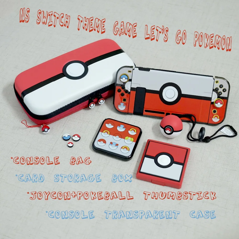 

PokemonGo Pokeball Carrying Storage Bag Cover Case for Nintendos Switch NS Console Game Card Box Joycon Thumbsticks Grips Caps
