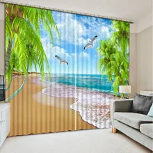 3D занавески Печать Блокировка полиэстер фото шторы ткань для комнаты спальни окна пляж птица зеленые листья пользовательские шторы s