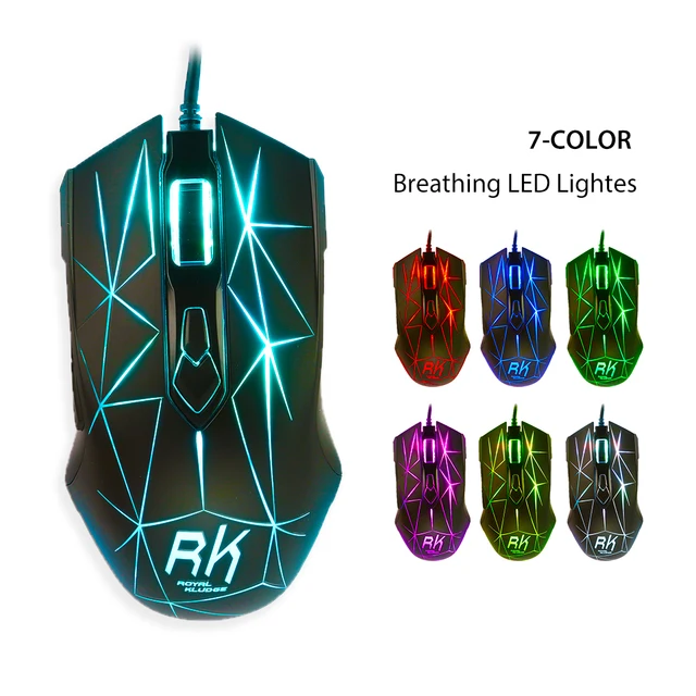 Best Price RK RM-300 USB Wired Gaming Mouse Mice 3500 DPI With 7 Colors LED Lights 7 Button for Laptop Windows PC Computer Gamer Mac OS