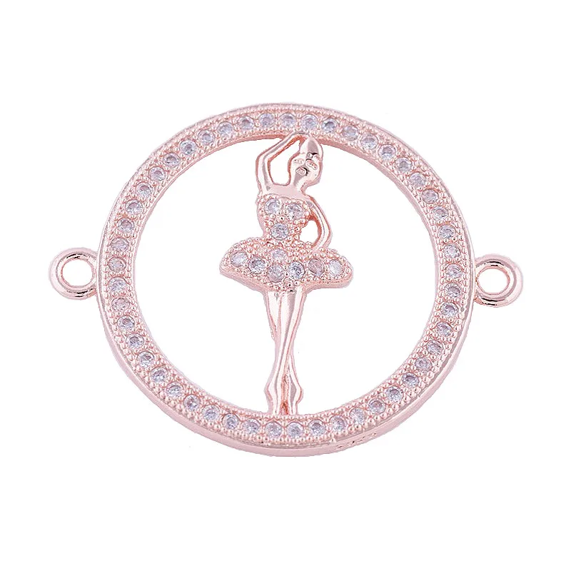 

5 pieces Bijoux Zircon Dancing Girl Charms For Bracelet Women Diy Copper Micro Pave Connectors Charms Wholesale Bedels