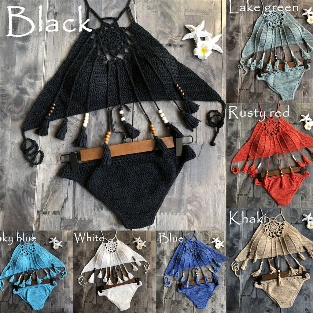 

Bikinis 2019 Women knitting Tube up Two Pieces Bikini Push-Up Swimsuit Swimwear Beachwear Maillot De Bain Femme Bathing Suit