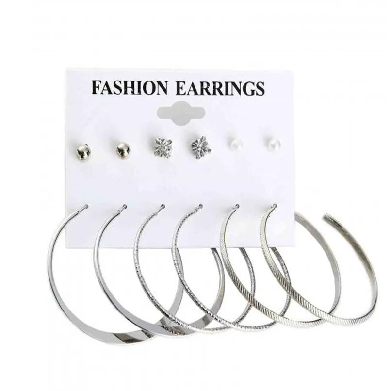 Lusion Jewelry Round Crystal Punk Earrings Set 6pair/set Fashion Bijoux Luxury Statement Cheap