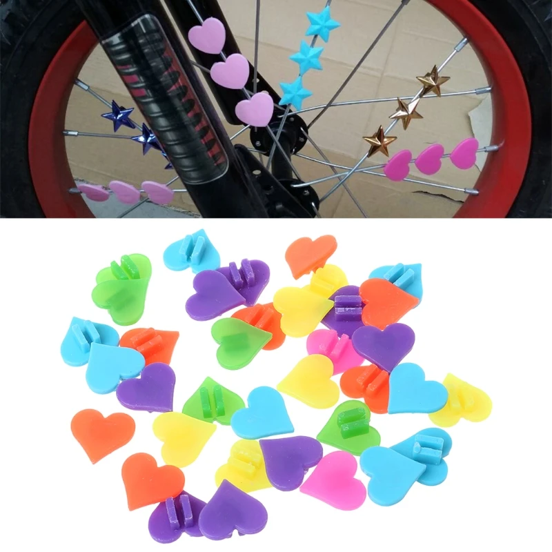 Hot Sell 1 Bag Bicycle Spoke Beads Decoration Colorful Heart Shape Kids Bike Wheel Clip