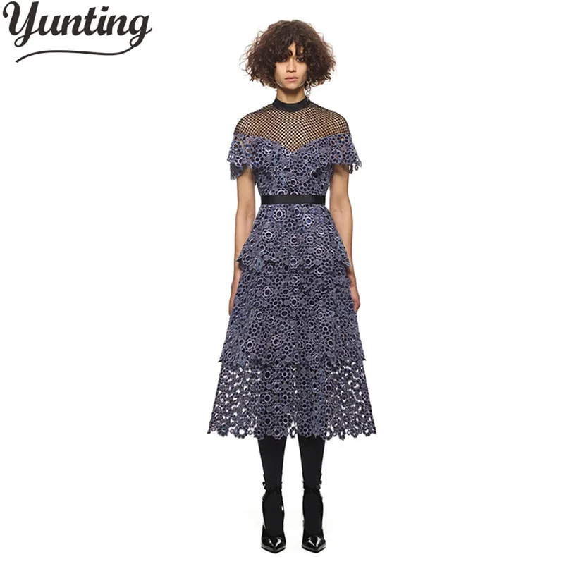 

3D flowers embroidery lace dress 2018 new arrival high quality dress women long maxi party dress