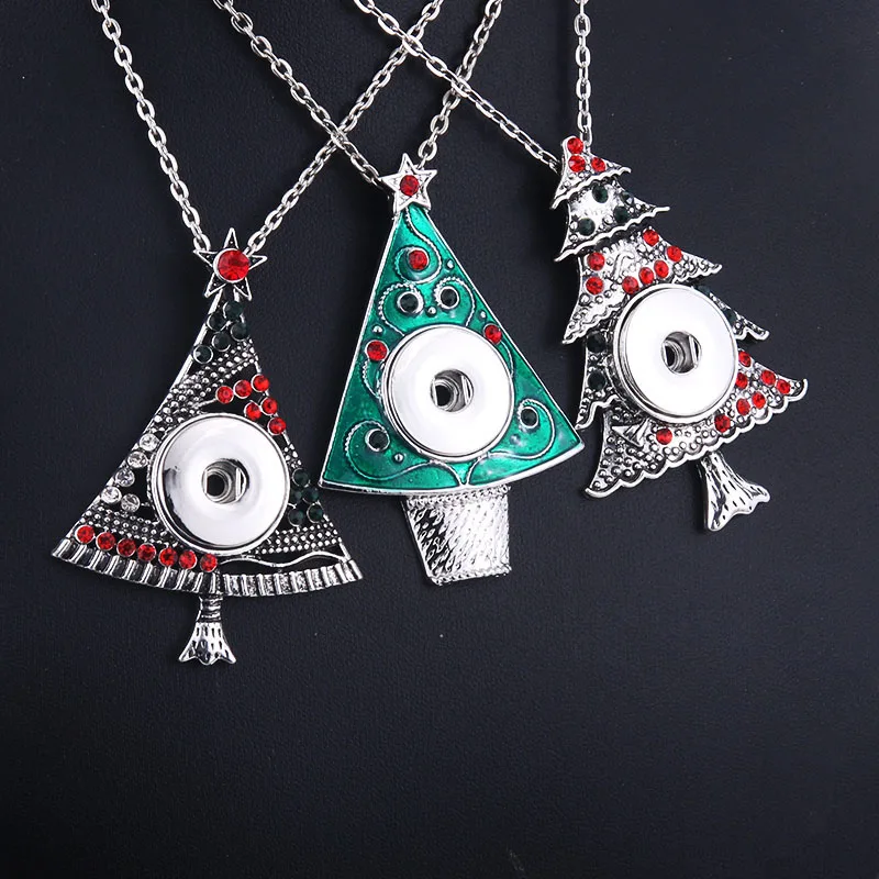 

New fashion Christmas tree Snap Button Necklace Fit 18mm Snap Buttons Jewelry Snap Pendant Necklace Christmas gift