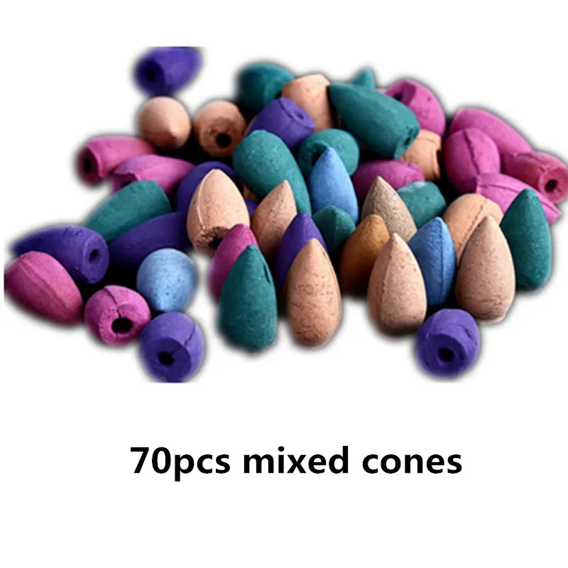 Backflow Incense Burner+ 20PCS Cones Ceramic Aromatherapy Smell Aromatic Home Office Incense Road Crafts Tower Incense Holder - Цвет: 70Pcs Mixed Cones