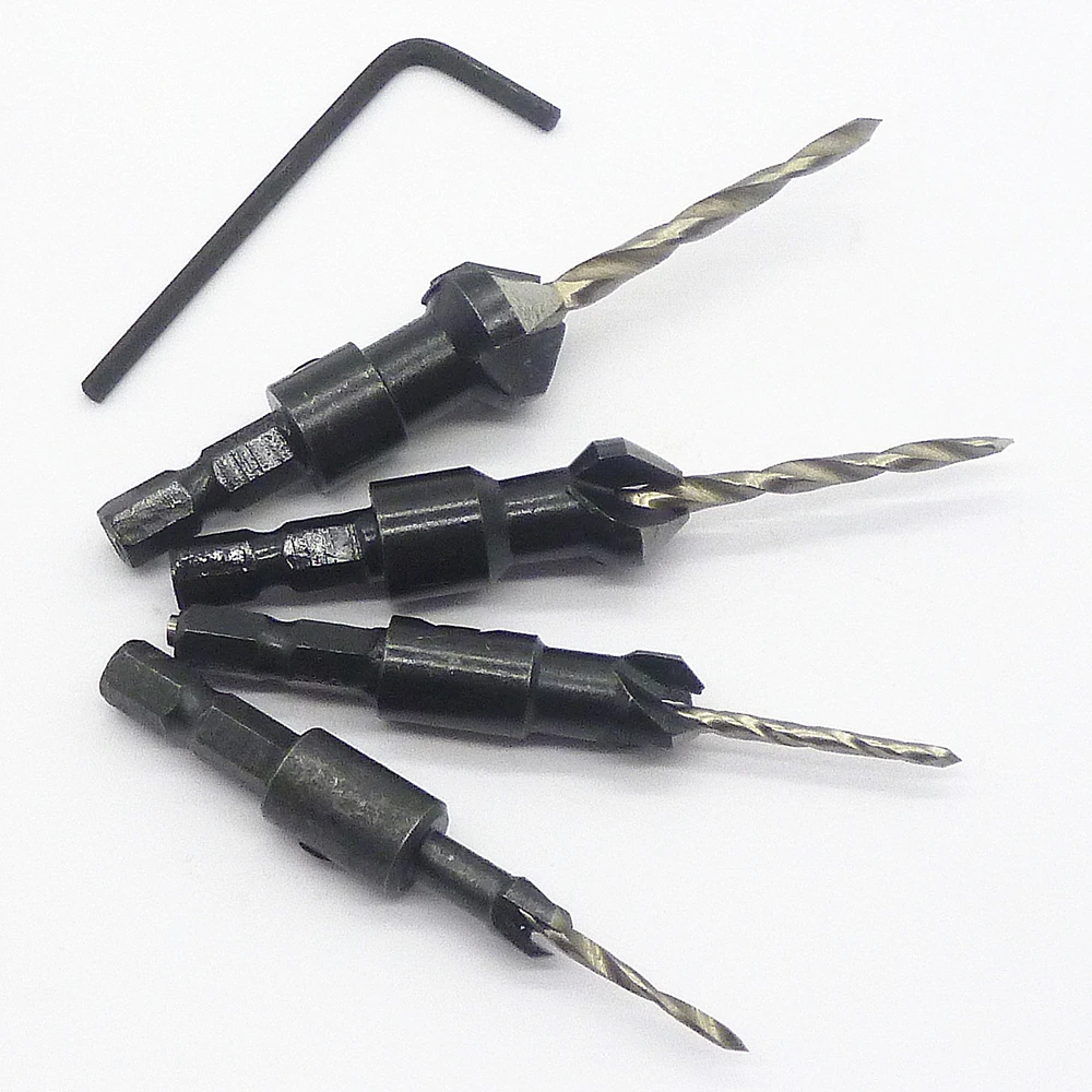 4pcs 1/4" Hex Shank Countersink Drill Bit Set W/Quick Change Screw Size