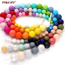 TYRY.HU-Cuentas de silicona de grado alimenticio para dentición masticable de bebé, abalorios seguros de enfermería para fabricación de joyas de bebé, bricolaje, 9/12/15mm, 100 Uds.