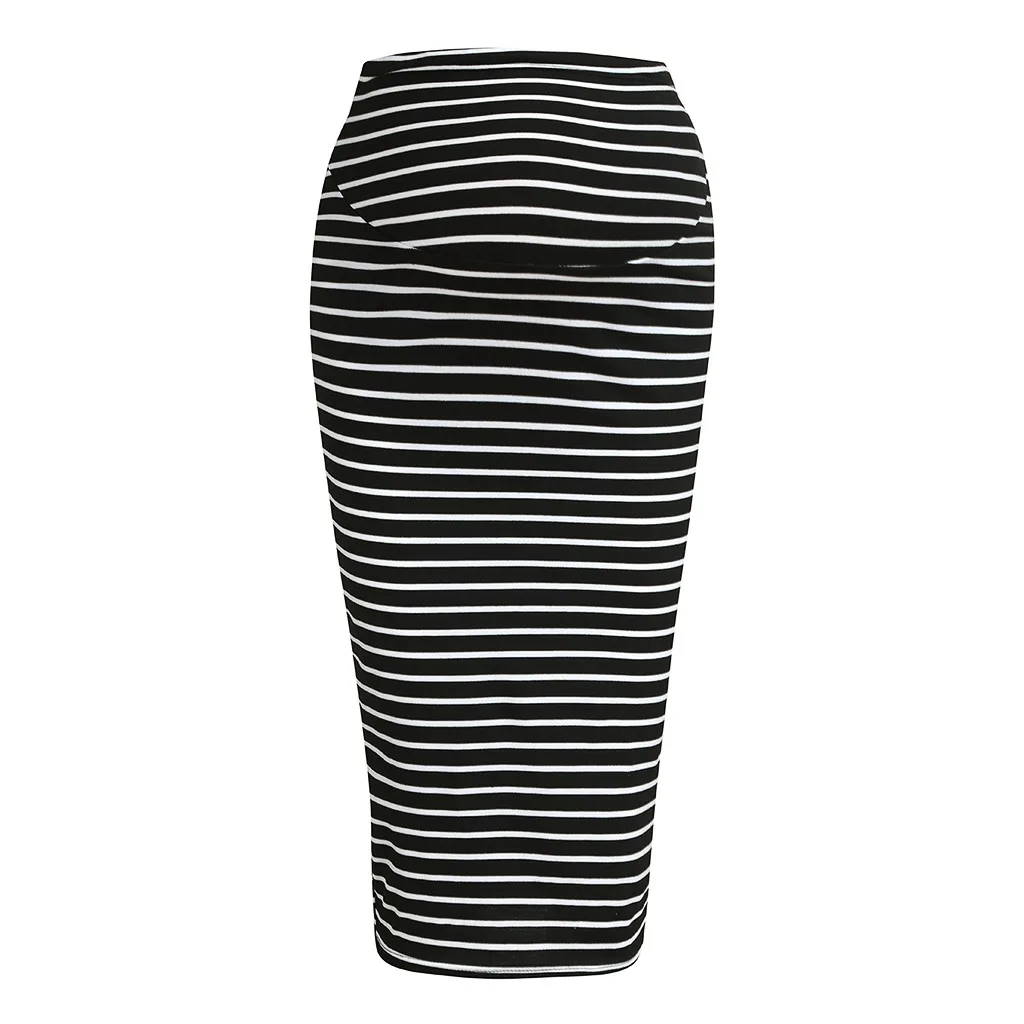 Женская комфортная юбка-карандаш в полоску с высокой талией для беременных женщин; юбка-корсет в полоску для беременных; Одежда для беременных;#4