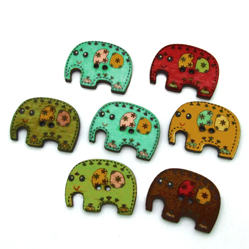

50pc Mixed Elephant Sewing Wooden Buttons For Clothes Knitting Needles Crafts Scrapbooking DIY Fabric Needlework Accessories