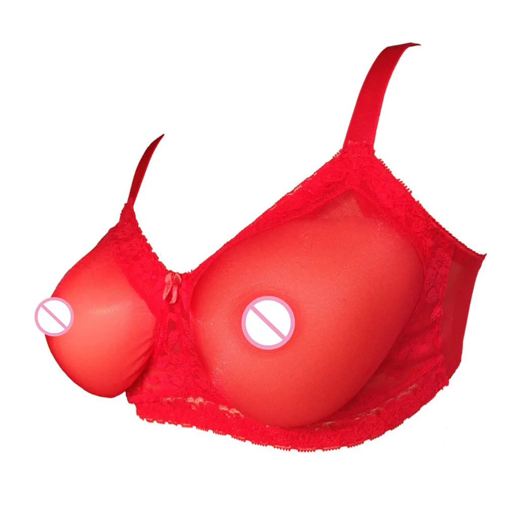 Comprar Sujetador cruzado erótico sujetador de bolsillo Copa transparente de silicona forma de pechos falsos sujetador Sexy Sujetador de encaje transparente no incluye el pecho