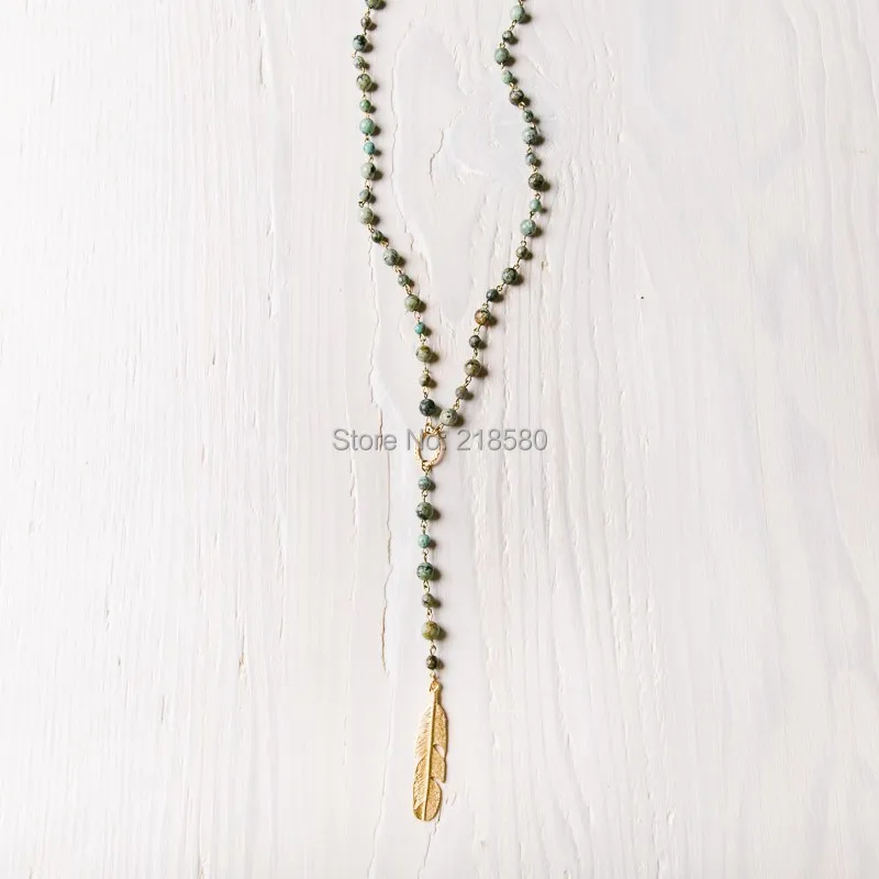 Бусы четки ожерелье с цепью золотого цвета пластины Подвеска с перьями Цепочки и ожерелья NM23843