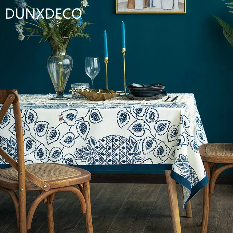 

DUNXDECO Tablecloth Cotton Table Cover Fabric Nordic Modern Pineapple Leaf Coffee Store Party Mesa Decorative Mat Home Textile