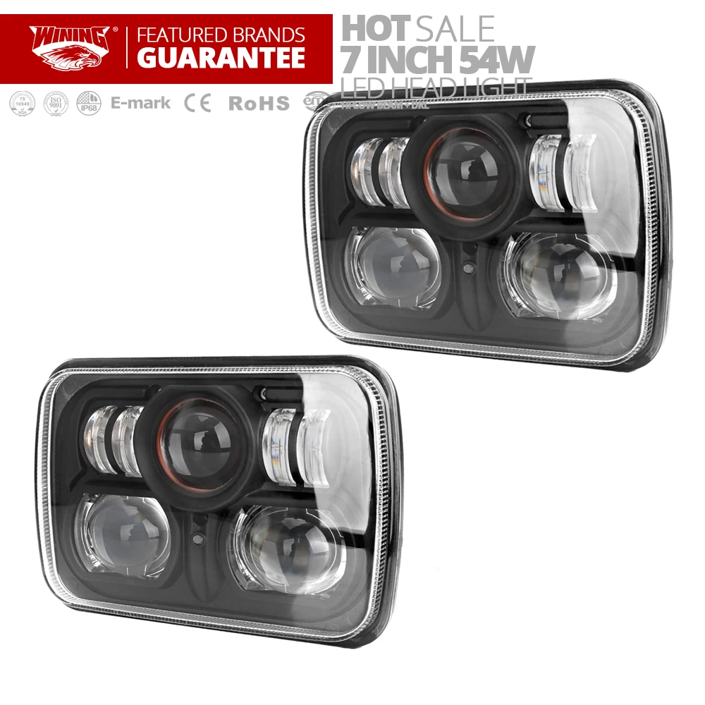 

Pair of New 7x6" 54w Led Headlight Square Car Truck Work Light Waterproof Ip68 Sealed Beam Replace For H6014 6054 HI LOW beam