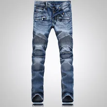 Men jeans Straight Biker Jeans high quality Cotton Denim Man skinny Bule Slim male Trousers