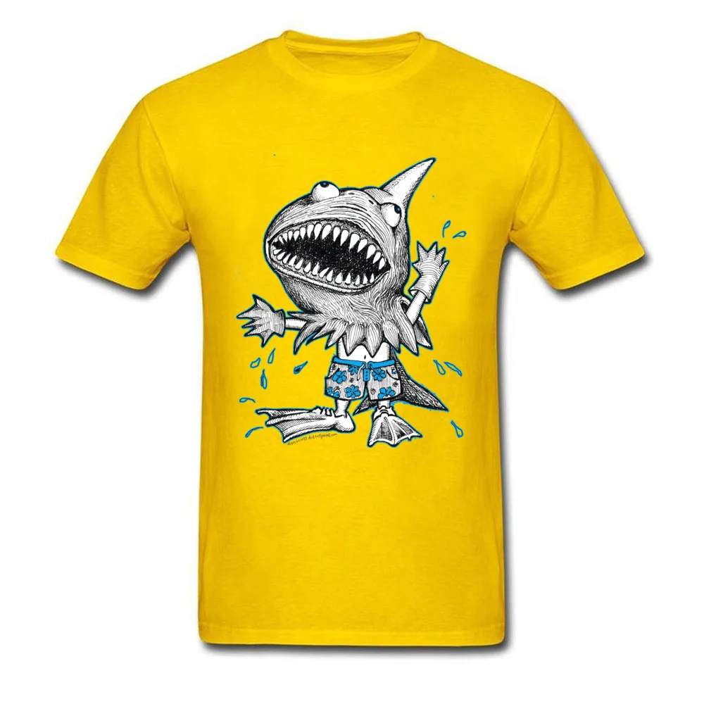 Classic Man Tops & Tees Land Shark Halloween Costume Top T-shirts Cotton Round Collar Short Sleeve T-Shirt Printed On Land Shark Halloween Costume yellow