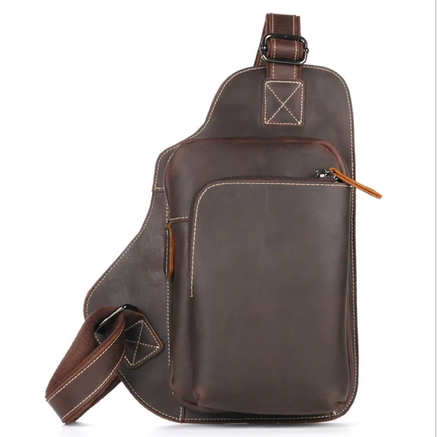 

New Men Genuine Leather Sling Chest Back Pack Cross Body Bag 100% Crazy Horse Cowhide Vintage Travel Male Messenger Bags