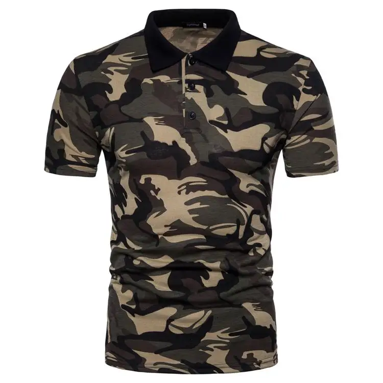 

Camouflage Lapel Collar Polo Shirts Mens Clothing Tops Men's Polo Shirt Casual Tees Green