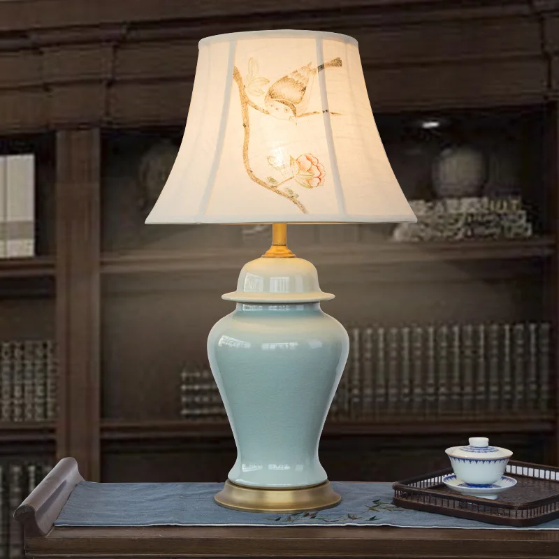 

Jingdezhen New Chinese Crack Celadon Porcelain Table Lamp European Style Decoration Living Room Study Room Ceramic Vase lamp