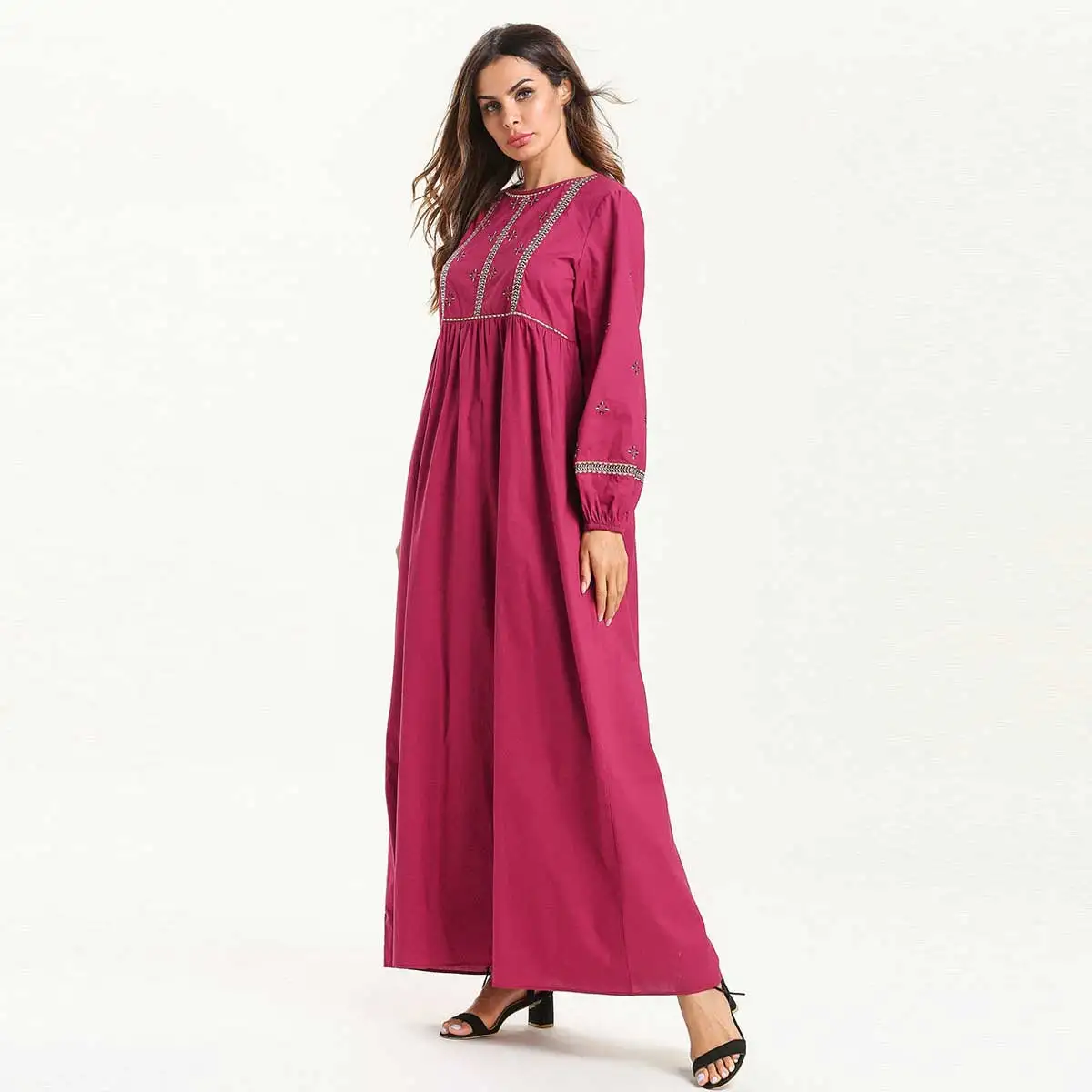 Женское длинное платье с вышивкой, большие размеры, сезон весна-осень, мусульманское, абайя, Свинг, арабский, исламский кафтан, Дубай, халат, более размера d VKDR1501